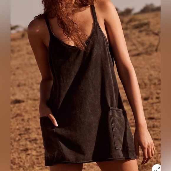 Free People Hot Shot Mini Dress in Washed Black in Medium NWOT - Picture 3 of 7
